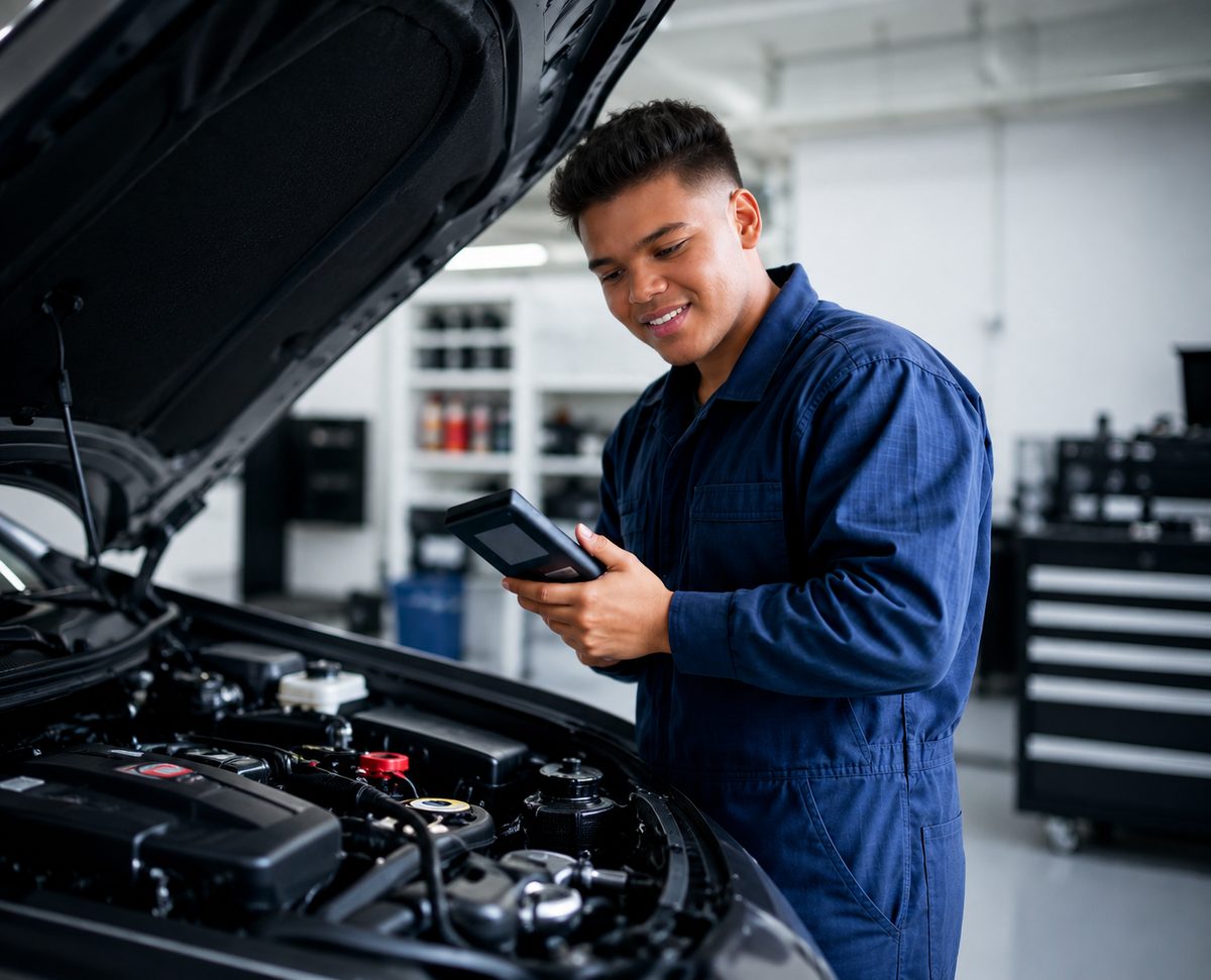 Mecânico da JR Auto Center realizando manutenção em veículo
